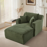 Muskel Modern Chaise Lounge Diivan Corduroy, lamamistool / diivanvoodi k&otilde;rge tihedusega vahuga ja tasku vedruga, ruumi s&auml;&auml;stev lamamistool elutuppa, korterisse, stiilne &uuml;hekohaline diivan (roheline) | Sleep function