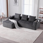 Luudeta diivan, modulaarne diivan, L-kujuline diivan, kompaktne diivan, mis on valmistatud Corduroy pehme, modulaarne ja sobib igap&auml;evaseks kasutamiseks, k&uuml;ljetasku ja 3 padjaga, sobib elutuppa/magamistuppa (tume)