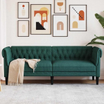 3-Sitzer Chesterfield Diivan Dunkelgr&uuml;n 201,5x74,5x74,5 cm aus strapazierf&auml;higem Stoff mit gepolsterten Armlehnen und Rollform, platzsparendes kleines Sofa f&uuml;r Wohnzimmer B&uuml;ro & Flur