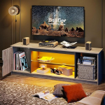 Bestier TV-kapp 145 x 35 x 52 cm kuni 65-tollise teleri jaoks, RGB LED-valgustusega ja reguleeritavate klaasriiulitega - Lowboard elutuppa, magamistuppa (Hall)
