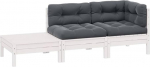 Garten-Ecksofa modular aus Kiefernholz Massivholz mit Grauen Kissen als 3-TLG. Outdoor-Lounge-Set f&uuml;r die Flexible Gestaltung