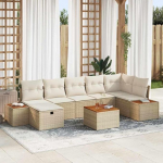 Modulares Rattan Sofa Set f&uuml;r Terrasse Garten Diivan Set 8-teilig Beige Poly Rattan mit Kissen und R&uuml;ckenlehne Modulares Garten