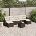8-TLG. Garten-Sofagarnitur mit Kissen Braun Poly Rattan, Outdoor Sofagarnitur mit wasserabweisendem Beutel und Stauraum, Gartenm&ouml;bel Set aus Poly Rattan