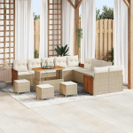 Modulares Gartensofa-Set 18-teilig beige und Creme Poly-Rattan mit Kissen, 18-teiliges Rattansofa f&uuml;r Garten als Outdoor-Sofagarnitur