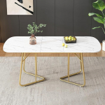 Merax pikendatav s&ouml;&ouml;gilaud 140/180 x 80 cm, MDF lauaplaat metalljalgadega, kaasaegse disainiga k&ouml;&ouml;gilaud 4-6 inimesele, valge marmorist v&auml;limus