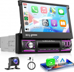 VECHTEL 2+64G Android 15 Autoradio 1 DIN traadita Carplay Android autoga, 7-tolline IPS HD k&auml;sitsi klappitav puuteekraaniga autoraadio, tugi DAB+ Bluetooth FM RDS GPS Wi-Fi USB / t&uuml;&uuml;p C tagurduskaamera