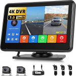 Kahe tagurduskaamera komplekt, juhtmega, 7-tolline IPS monitor, 4K DVR Android Castiga, IP68 veekindel, salvestusfunktsioon, parkimise j&auml;lgimise liinid, 12V-24V