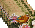 Stoff-Tischsets, waschbare Tischsets f&uuml;r Esstisch, 6er-Set,Im chinesischen Stil Malerei Vogel Pfingstrose Blumen