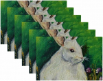 Stoff-Tischsets, waschbare Tischsets f&uuml;r Esstisch, 6er-Set,&Ouml;lgem&auml;lde Osterhase im Gras