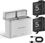 REYGEAK aku ja laadija DJI Osmo Action 5 Pro / Action 4/3 jaoks, 2 Pack 2 pordi akud, PD kiirlaadimise aku laadimiskarp, 2100mAh laetav aku DJI Action 5/4/3 laadimisseadmete tarvikud