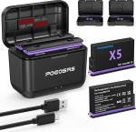 360 X5 aku Insta360 x5, 2-pakk 2850 mAh X5 akud koos C-t&uuml;&uuml;pi kiirlaadijaga, mis &uuml;hildub Insta360 X5 akukaamera akude ja laadijaga
