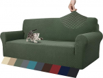 MAXIJIN Jacquard diivanikate 4-kohaline diivanikate libisemisvastane kaitsekate diivan elutoa jaoks Stretch katted koertele lemmikloomadele libisemisvastaste vahtidega (4-kohaline, armee roheline)