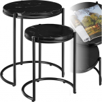 tectake&reg; &Uuml;mmargune kohvilaud, v&auml;ike laud, metall ja marmor, elutoa m&ouml;&ouml;bel, kohvilaud, k&uuml;ljelaud, &ouml;&ouml;kapilaud, &uuml;mmargune diivanilaud, kohvilaud, kaasaegne kohvilaud, must/must, 2 tk.