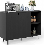 GIANTEX Sideboard, k&ouml;&ouml;gikapp 2 uksega, 2 avatud sektsiooniga ja 5 tasandiga reguleeritav riiul, hoiukapp k&ouml;&ouml;ki, s&ouml;&ouml;gituppa ja elutuppa, 106 x 38 x 80 cm (must)