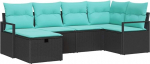 vidaXL Diivan Set mit Kissen 6 pcs Schwarz und T&uuml;rkis Poly-Rattan, Modular Sofa, leichtes Outdoor-M&ouml;bel, UV-best&auml;ndige Materialien, stylische Gartenlounge f&uuml;r Terrasse & Patio