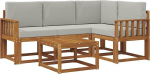 Gartenm&ouml;bel Set aus massivem Akazienholz, Outdoor Sofa Loungem&ouml;bel 5-TLG. mit Kissen, modular erweiterbar f&uuml;r Terrasse und Garten, Farbe Nat&uuml;rlich und Hellgrau