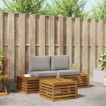 V&auml;ljas asuv diivanikomplekt Akazienholz Gartenm&ouml;bel Set mit Kissen als Garten Sofagarnitur 3 St&uuml;ck in Natur und Hellgrau