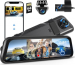 Inefala 9,66-tolline 2K peegel Dash Cam koos tahavaatekaameraga, WiFi autokaamera IPS puuteekraaniga, 3 Dash Cam peegel, Loop salvestamine ja G-sensor, parkimise j&auml;lgimine, tasuta 64 GB kaart