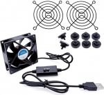 JZK 80mm USB-ventilaator koos mitme kiiruse reguleerimise ja metallpaneeliga, et kaitsta elektriseadmete / PC-kastide / toiteallikate / jahutusseadmete ventilaatorite jahutusventilaatorit