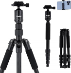 Rollei Compact Traveler No. 1 - lightweight travel tripod made of aluminum with a small pack size of only 31.5 cm, Arca Swiss compatible and incl. Ball head and tripod bag, black