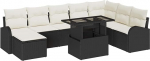 Rantry 9-teiliges Garten Sofa Set mit Kissen Schwarz Poly Rattan Gartenlounge Model3348693