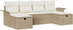 Rantry 6-teiliges Garten Sofa Set mit Kissen Beige Poly Rattan Gartenlounge Model3358920