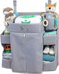 Premium Nursery Organiser and Baby Nappy Caddy Hanging Nappy Organiser for Baby Essentials Hang on Crib, Changing Table, Playard or Furniture Portable Storage for Wipes (Grey)