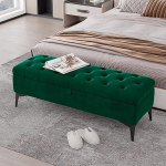 Multifunktionaler Klapptisch, Getuftete Samt-Ottomanenbank mit Stauraum, moderne gepolsterte Fu&szlig;bank am Bettende, Fu&szlig;st&uuml;tzenhocker mit Metallbeinen for Schlafzimmer, Wohnzimmer, Eingangsbereich, Marin