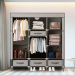 Temopow 2methods Portable Canvas Wardrobe with 4 Drawers, 19mm Sturdy Wardrobe for Bedroom with Reasonable Storage Space, 125 x 45 x 170 cm