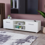 Vida Designs Cosmo 2 Door TV Cabinet Modern Gloss Matt MDF Living Room Cabinet Media Stand Furniture White 140cm