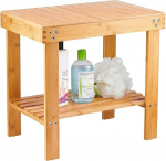 VaeFae Bamboo Bathroom Stool with Footrest, with Storage Compartment, Durable, Lightweight and Non-Slip, Large Natural Bamboo Colour
