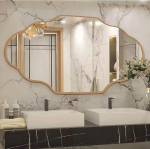 Clevich As&uuml;mmeetriline peegel 66 x 116 cm raam alumiinium HD klaasist seinapeegel kaasaegne dekoratiivne peegel &otilde;huke kaasaegne disain vannituppa elutuppa esikusse magamistuppa seinalambi disain kuldne