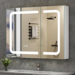 S'bagno Vannitoa peeglikapp koos valgustusega 80 x 60 cm LED Anti-Fog 3 v&auml;rvitemperatuuri reguleeritav alusplaat IP44 koos pistikupesadega Valge