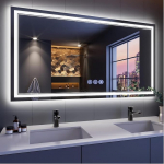 baklon Vannitoa peegel koos valgustusega, 150 x 70 cm, Vannitoa peegel seinapeegel ja puutetundlik l&uuml;liti, IP65 LED peegel vannituba m&auml;lufunktsiooniga, 3 v&auml;rvitemperatuuri, horisontaalne/vertikaalne, HD karastatud