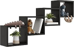 KUBUTKU Dekoratiivne seinariiul 4 riiuliga 109 x 57 x 18 cm Skandinaavia moodne disain elutuppa k&ouml;&ouml;ki kontorisse magamistuppa vannituppa rippuv riiul raamatukapp (must)