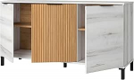 Miroytengo Sideboard f&uuml;r Wohnzimmer Esszimmer Tokio nordischer Stil in Wei&szlig; Albo und Eiche gestreift, mit 3 T&uuml;ren, 136 cm