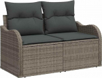 7-teiliges Garten Sofa Set mit Kissen Grau Poly Rattan, 2-Sitzer Garten Sofa mit Stauraum & Kissen Grau Poly Rattan Gartenlounge Model3358204
