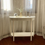 Ribitud poolkuu konsoollaud, 95 cm, koridoririiul, telefonilaud, kitsas, lahtise hoiukambriga laud elutuppa, koridori ja esikusse (valge)