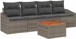 5-teiliges Garten-Sofa-Set mit Kissen Grau Poly Rattan Akazie. Gartenlounge mudel3347762