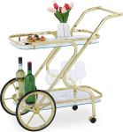 Relaxdays Serving Trolley, 2 Levels, Kitchen Trolley with Wheels & Wheels, Glass & Iron, H x D: 80 x 43 x 85 cm, Bar Trolley, Brass