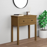 Konsolentisch aus massivem Kiefernholz, Braun, Bernstein, 70 x 35 x 75 cm, mit 2 Schubladen, stabiler Eingangsschrank f&uuml;r Wohnzimmer, rustikale und praktische Einrichtung f&uuml;r Gegenst&auml;nde