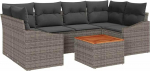 7-teiliges Garten-Sofa-Set mit Kissen Grau Poly-Rattan Akazie Gartenlounge Model3356452