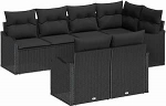 7-teiliges Garten-Sofa-Set mit Kissen Schwarz Poly-Rattan, 2-Sitzer Garten-Sofa mit Kissen Schwarz Poly-Rattan Gartenlounge Model3345743