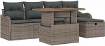 6-teiliges Garten Sofa Set mit Kissen Grau Poly Rattan, 2-Sitzer Garten Sofa mit Kissen Grau Poly Rattan Gartenlounge Model3359933