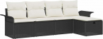 5-teiliges Garten-Sofa Set mit Kissen Schwarz Poly Rattan, 2-Sitzer Garten-Sofa mit Stauraum & Kissen Schwarz Poly Rattan Gartenlounge Model3360188