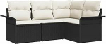 4-teiliges Garten Sofa Set mit Kissen schwarzes Poly Rattan, 2-Sitzer Garten Sofa mit Stauraum & Kissen schwarzes Poly Rattan Gartenlounge Model3354006