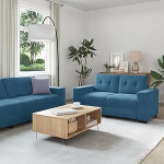 3-TLG. Sofagarnitur mit Kissen Blau Samt Samt-Sofa-Sessel mit gepolsterten Sitzen und Stabiler Konstruktion f&uuml;r Wohnzimmer und Entspannung.