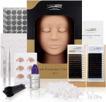 LASHVIEW ripsmepikenduse komplekt, professionaalne ripsmepikenduse mannekeeni pea komplekt 4 eemaldatava silmalauguga, ripsmepikenduse komplekt ripsmepikenduse algajatele