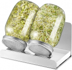 ecooe Sprouting Germination Glass 1000 ml, Set of 2 Sprouting Jars for Sprouts, with 2 Filter Grids, Covers Made of 304 Stainless Steel, 1 Stand and 1 Water Bowl