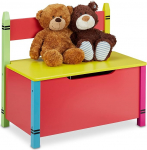 Relaxdays Children's Bench with Storage Space, Children's Chest Bench, HBD: 54.5 x 60 x 35 cm, MDF, Toy Chest with Lid, Colourful